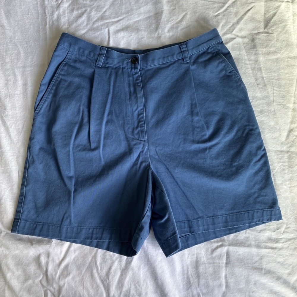 Lauren Ralph Lauren Women's Blue Cotton Size 8 Bermuda Shorts Pleated Vintage